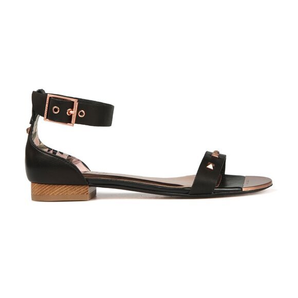 Ted Baker Womens Leather Block Heel Studded Bow Detail Ovey Sandal